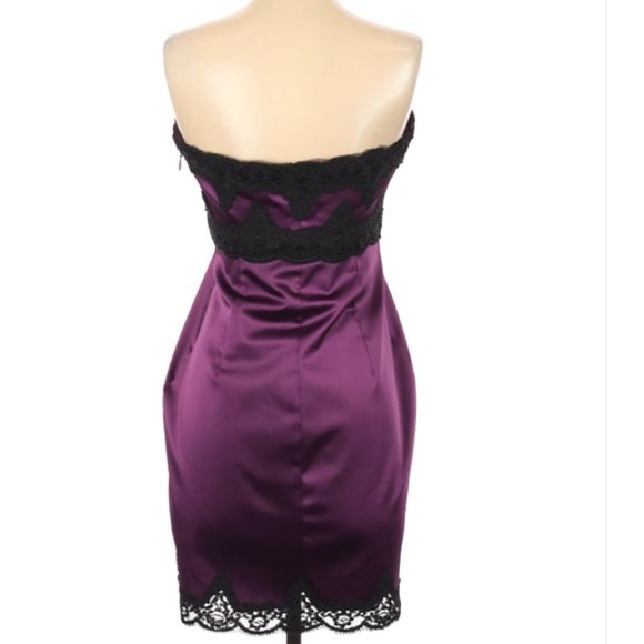 Bebe Purple Black Lace Strapless Cocktail Dress - Picture 2 of 3